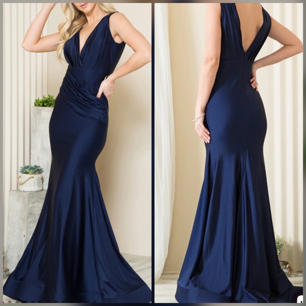 Navy blue mermaid evening gown, mother of the bride or formal dress